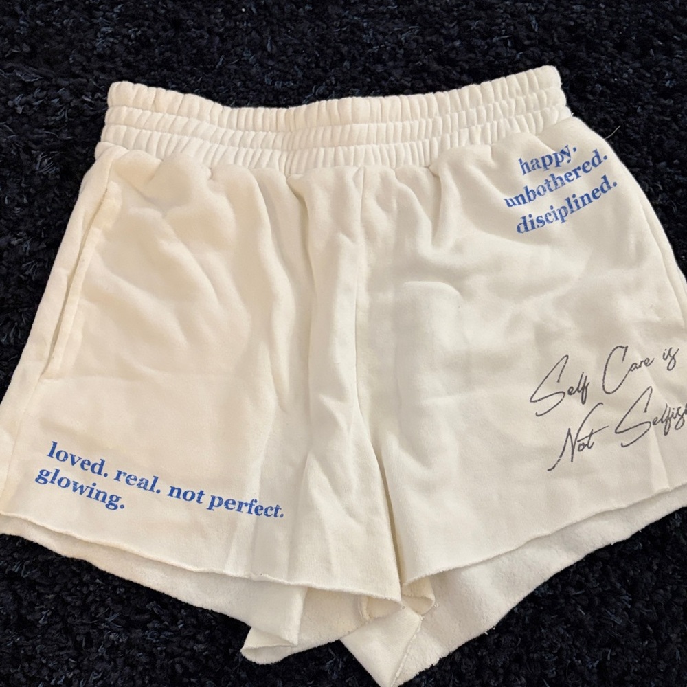 Grayson Threads Cream Shorts with Blue and Black Text